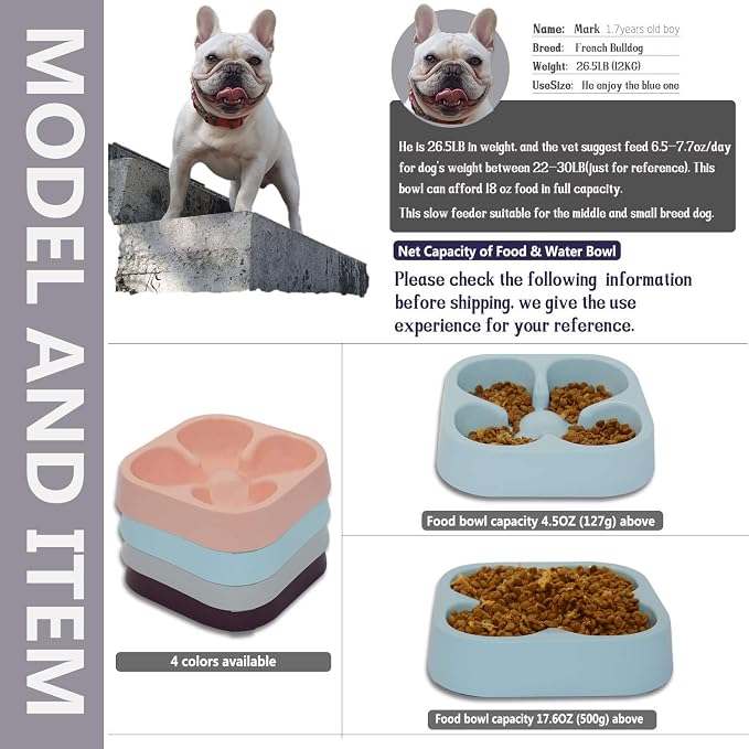 Healthy Slow Feeding Dog Bowl for French Bulldog -Slow Feeder Dog Bowl No Chocking Dog Cat Food Water Bowl with Four-Leaf Clover Pattern (Blue)