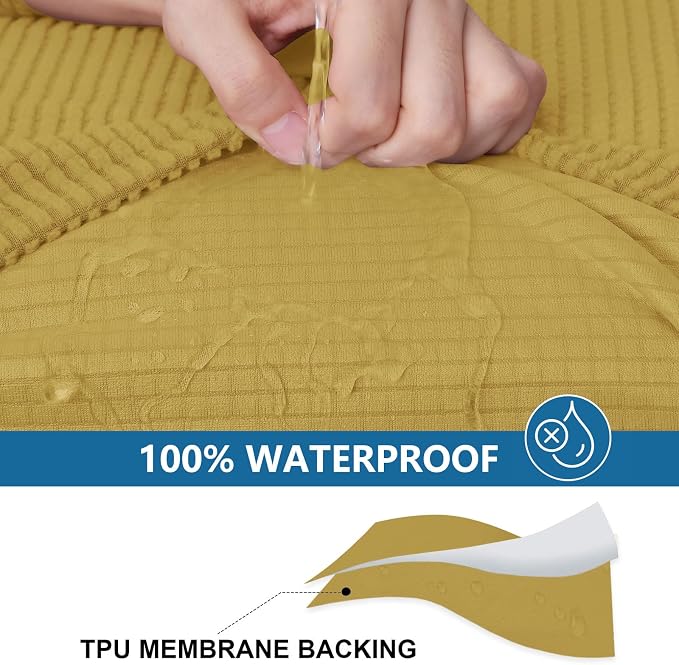 hyha Waterproof Couch Cushion Covers for Pets, Non Slip Sofa Cover for Dogs Washable, Soft Thick Stretch Jacquard Fabric, Sofa Slipcovers with Elastic Bottom (1 Piece for Medium, Ginger Yellow)
