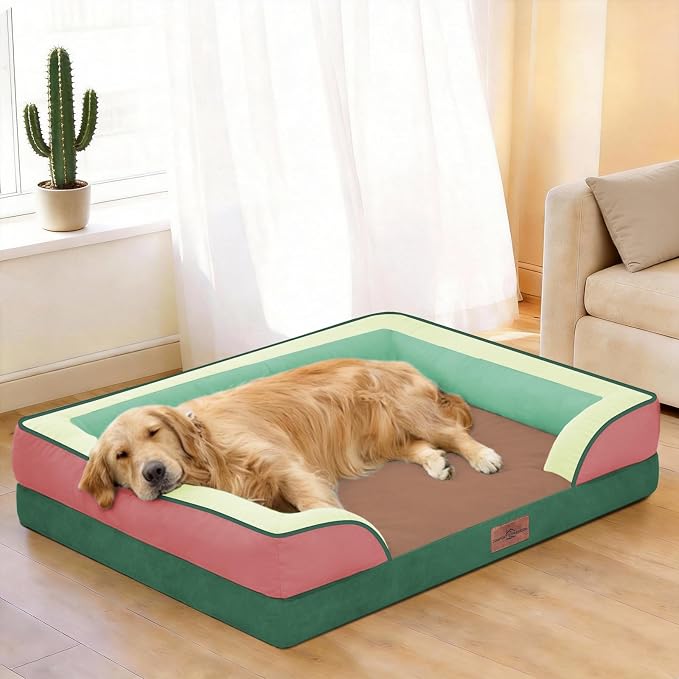 Comfort Expression Orthopedic Dog Bed for Extra Large Dogs 42x30 Inch, Waterproof Egg Crate Foam XL Pet Bed with Bolsters, Dog Couch with Washable Cover & Non-Slip Bottom, Watermelon Mist