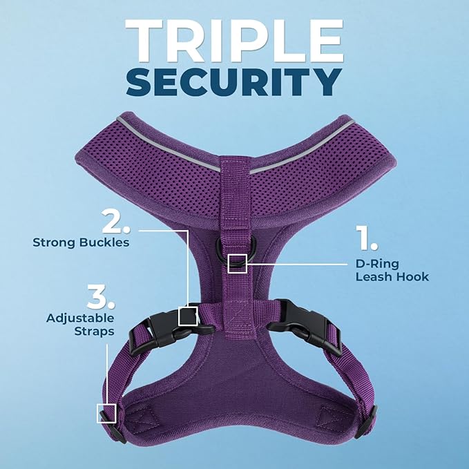 Best Pet Supplies Voyager Aerolite Over the Head Dog Harness, No Pull Breathable Air Mesh Vest, Quick Dry with Reflective Stitching, Adjustable Escape Resistant Harness - Purple, Small
