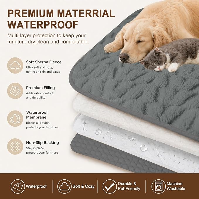 Waterproof Dog Blanket Reversible, Leakproof Pet Blanket for Large Dogs, Soft Furniture Sofa Couch Cover Protector Washable, Fleece Cat Throw Bed, Reversible Washable Soft Plush