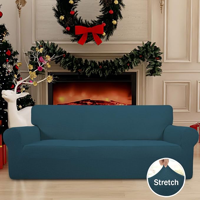 Easy-Going Stretch Sofa Slipcover 1-Piece Sofa Cover Furniture Protector Couch Soft with Elastic Bottom for Kids, Polyester Spandex Jacquard Fabric Small Checks (Sofa, Deep Teal)