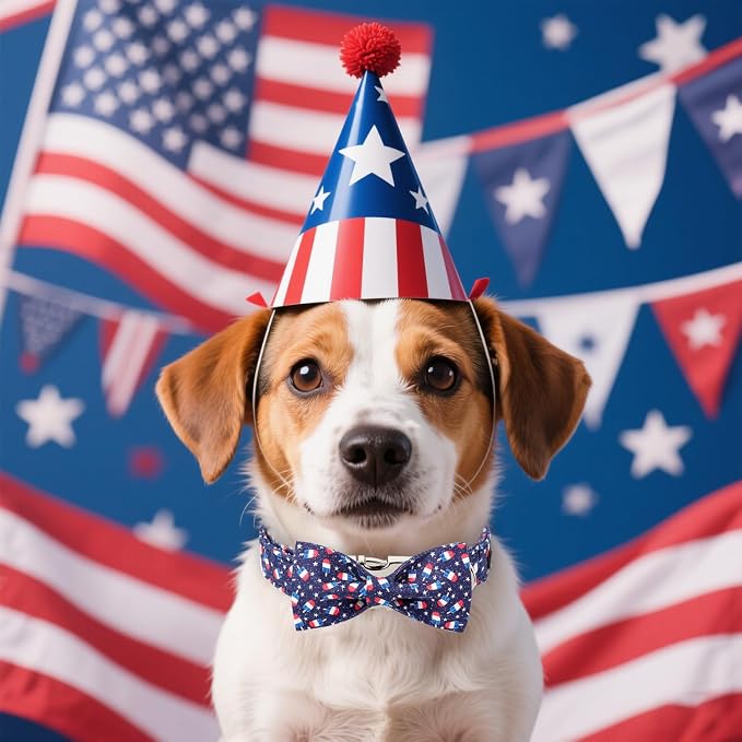 Maca Bates American Flag 4th of July Dog Collar with Bow Tie for Dogs Bowtie 4 of 7 Summer Blue Adjustable Durable Patriotic Collars USA Independence Day Gift for Small Medium Large XL Boy Girl Puppy