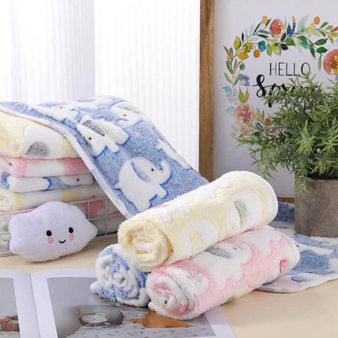 Chumia 15 Pcs Blankets for Dog Cat Soft Fluffy Fleece Washable Pet Dog Pattern Print Fleece Blankets for Pets Throw Warm Bed Mat for Puppy Cat 3 Colors, 24 x 16 Inches(Elephant)