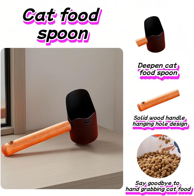 Multi-Pet Food Scoop, Pet Food Measuring Scoop with Wooden Handle,Carbon Steel with Ergonomic Wood Handle, for Dry Food & Treats, Accurate Portion Control for Dog Cat Bird Rabbit. (Black, Small)