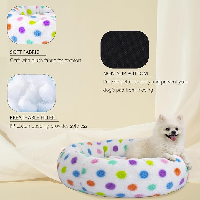 23 Inch Calming Dog Bed for Small Dogs Cats, Kitty Puppy Round Anti-Anxiety Warm Bed, Soft Cozy Anti-Slip Donut Washable Pet Bed, Fits up to 30 lbs Pets