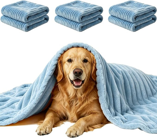 Emotional Support Blanket for Dogs, Yellow Blanket for Dog, Washable High Visibility Dog Blankets, for Help Reduce Pet Separation Anxiety (Blue-L, 3Pcs)