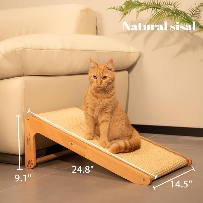 CHEERHOME PETS Sisal Cat Scratcher Ramp for Indoor Cats, 24.8" L Shape Cat Scratching Post Climbing Vertical Cat Scratch Pad, Solid Wooden Cat Furniture(Standard)
