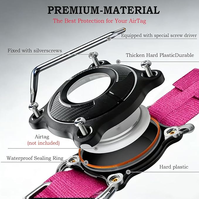 Upgraded AirTag Dog Collar,Waterproof Tactical Dog Collar with AirTag Holder, Control Handle and Metal Buckle,Heavy Duty Dog Collars for Large Dogs (Rose Red，XXL