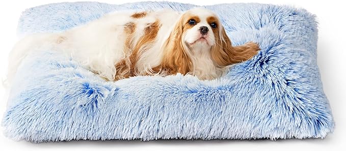 EHEYCIGA Fluffy Dog Crate Bed for Small Dogs, Plush Faux Fur Crate Pad, Calming Anti Anxiety Small Dog Bed, Washable Soft Warm Mat with Non-Slip Bottom, Blue