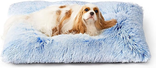 EHEYCIGA Fluffy Dog Crate Bed for Small Dogs, Plush Faux Fur Crate Pad, Calming Anti Anxiety Small Dog Bed, Washable Soft Warm Mat with Non-Slip Bottom, Blue