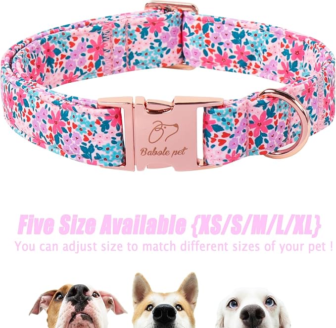 Floral Dog Collar, Cute Spring Summer Girl Dog Collars - Soft Adjustable Everyday Collars for Small Medium Large Dogs, Rustic Wildflowers Female Dogs Collar L