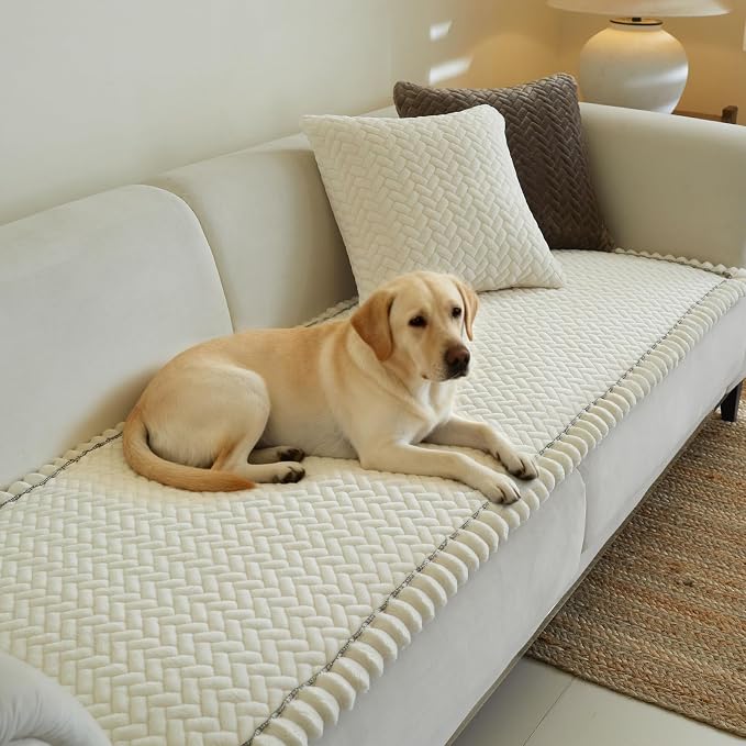 Herringbone Couch Cover for Dogs - Large Silicone Particles Non Slip Pet Sofa Protector Thick Soft Furniture Mat for Dogs Cats Washable Heavy Duty Slipcover for 3 Cushion Couch, Sectional