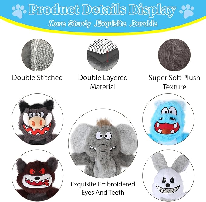 Bzonsmart 6 Pack Squeaky Dog Toys.Tough Plush Chew Toys for Dogs.Interactive Dog Toys to Keep Puppies Medium Large Breed Dogs Busy .Durable Anti-Boredom Dog Toys for Teething & Playtime.