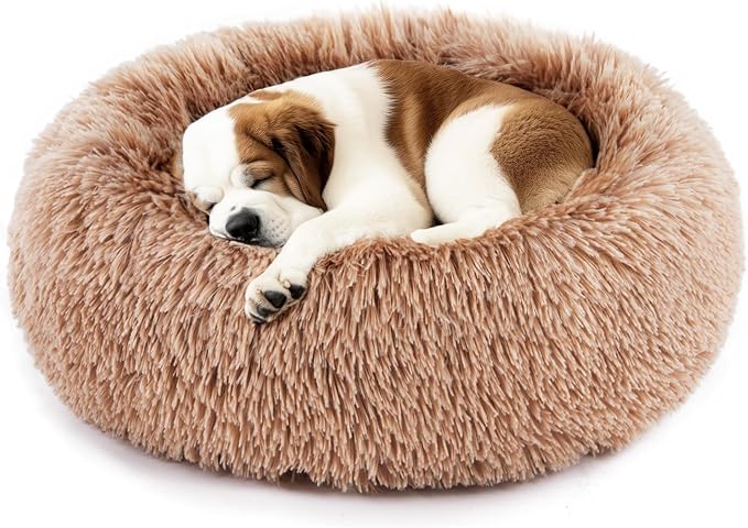 Dog & Cat Bed for Indoor Cats Calming Donut Bed Puppy Kitten Washable Round Fluffy Pet for Small Medium Dogs and Cats