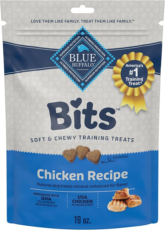 Blue Buffalo Bits Chicken Soft & Chewy Dog Treats, Bite-Sized for Training, Made with Real Chicken & Enhanced with DHA, Heart-Shaped Dog Treats, Made in the USA with Natural Ingredients, 19 oz.
