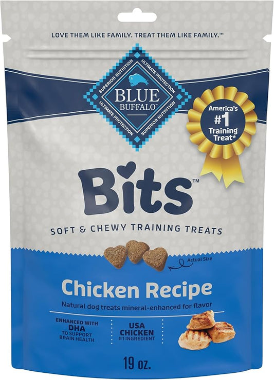 Blue Buffalo Bits Chicken Soft & Chewy Dog Treats, Bite-Sized for Training, Made with Real Chicken & Enhanced with DHA, Heart-Shaped Dog Treats, Made in the USA with Natural Ingredients, 19 oz.