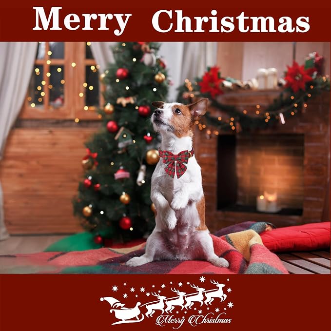 Unique style paws Christmas Dog Collar with Bow Tie Scottish Plaid Puppy Collar for Small Medium Large Dogs as Holiday Autumn Winter Gifts-L