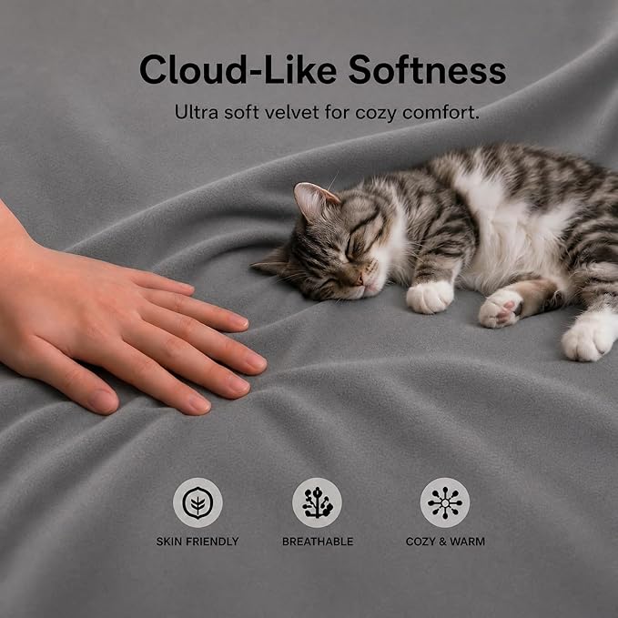 LOllON Velvet Couch Cover for Cats Dogs Kids - 100% Waterproof Cat Scratch Resistant Sofa Cover, Non-Slip Washable Furniture Protector,Ultra Soft Pet-Friendly Slipcover for 3-Seat Sofa 118"x71" Grey