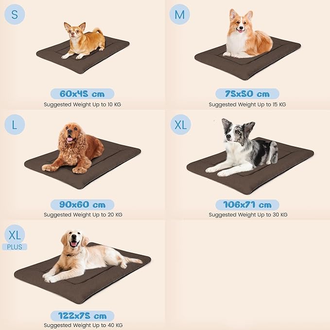 Dog Crate Pad 24 Inch, Washable Plush Crate Mat for Small Dogs and Puppies, Anti Slip Kennel Pad for Metal Crates, Indoor Use and Travel, Brown