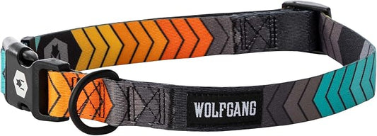 Wolfgang Heavy Duty, Adjustable Dog Collar with Quick Release Nylon Buckle for Walking & Training, ChevTech Print, Medium