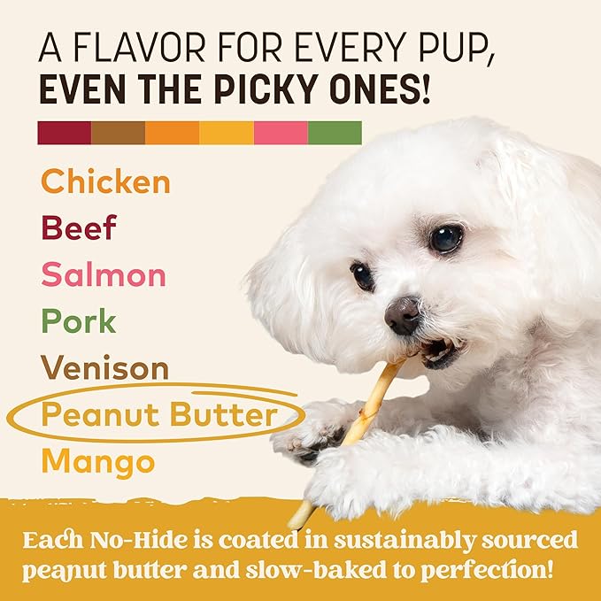 Earth Animal No Hide Stix - Long Lasting Rawhide Free Small Dog Chews Sticks, Peanut Butter - 10 Count