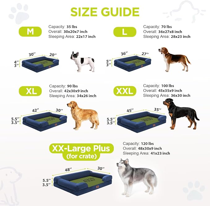 Dog Bed for Medium Large Size Dogs - Non-Slip Orthopedic Memory Foam Pet Sofa with Removable Washable Bolster,30 x 20