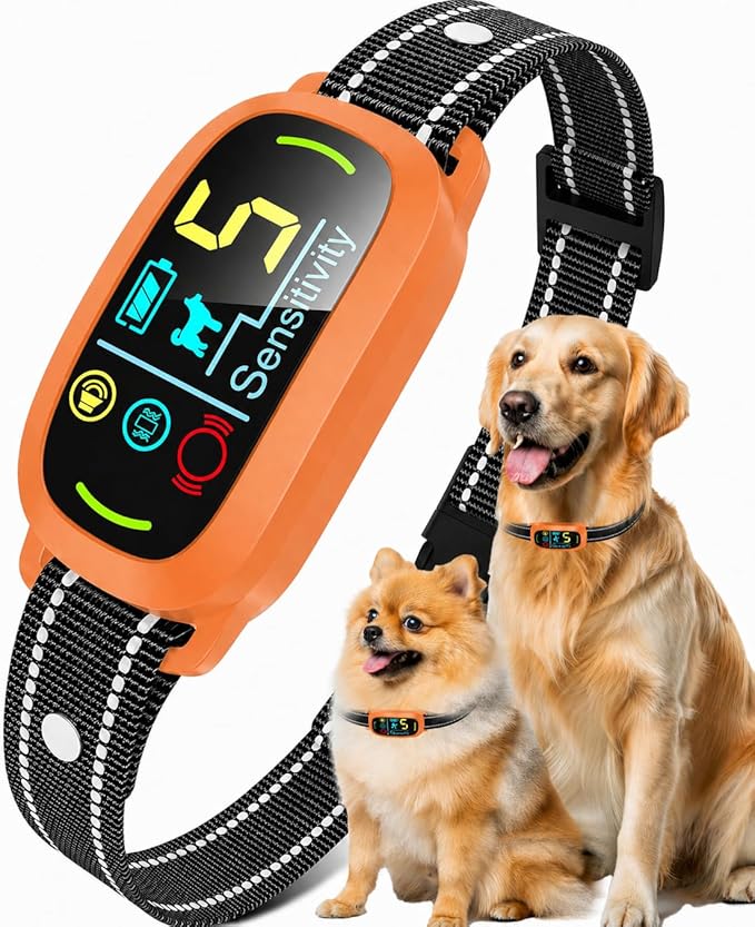 Smart AI Bark Collar for Large Medium Small Dogs, Anti Barking Device with 5 Training Modes, Exclusive Forced Bark-Stopping, Rechargeable IP67 Waterproof Bark Collar with 5 Sensitivity (Orange)