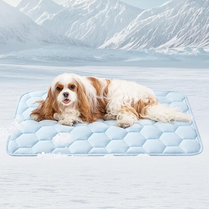 EHEYCIGA Cooling Mat for Dogs, 35" x 23"(Q-Max>0.53), Washable Dog Cooling Mat, Portable Kennel Cooling Pet Pad for Summer, Non-Slip Summer Crate Pad for Large Dog, Blue