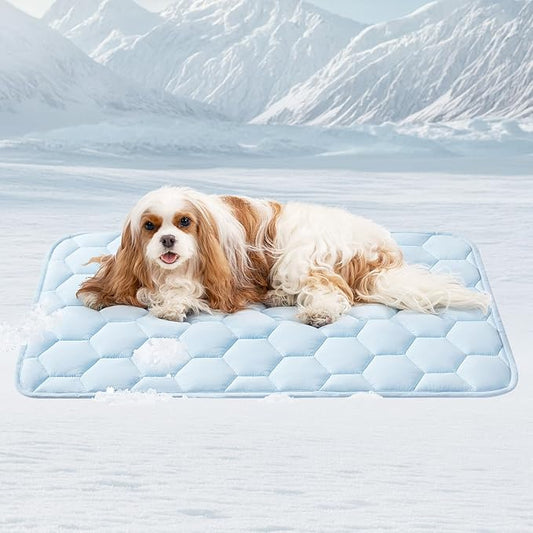 EHEYCIGA Cooling Mat for Dogs, 35" x 23"(Q-Max>0.53), Washable Dog Cooling Mat, Portable Kennel Cooling Pet Pad for Summer, Non-Slip Summer Crate Pad for Large Dog, Blue