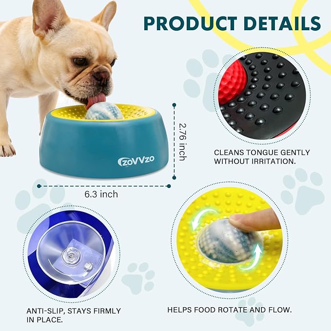 Rolling Ball Dog Lick Bowl, Slow Feeder Dog Bowls, Non-Slip Design, Interactive Dog Licking Toy & Dog Enrichment Toys, Dog Lick Ball Bowl for Wet Food, Yogurt, Bone Broth, Nutrient Solution (Red)
