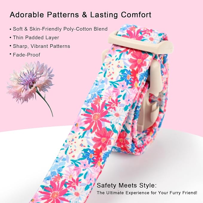 Floral Dog Collar Cute Spring/Summer Dog Collars for Small Dogs - Lightweight Adjustable Pastel Wildflower Male Female Dogs Everyday Collar with Safety Buckle S