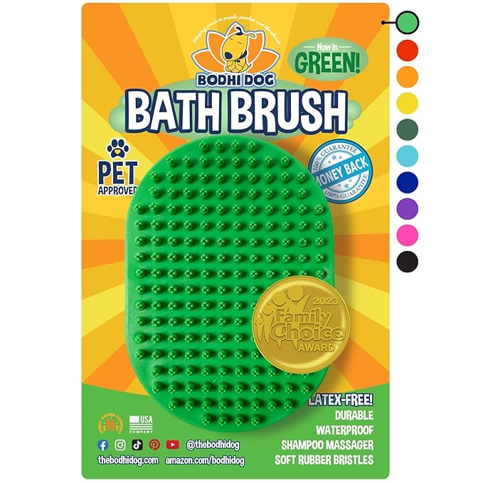 Bodhi Dog Shampoo Brush - Pet Grooming & Bath Supplies for Dogs and Cats - Bath Brush for Long & Short Hair - Premium Scrubber for Shower, Showerhead, Sprayer & Bathing (One Pack, Green)