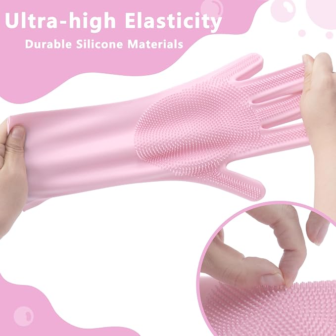 Pet Grooming Gloves—Dog Washing Gloves with High-Density Teeth, Dog Bath Scrubber with Enhanced Five Finger Design, Silicone Gloves for Dogs and Cats Bathing, Massage (Pink)