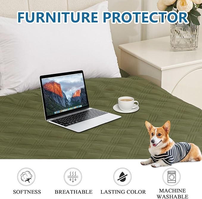 hyha Waterproof Dog Blanket, Reversible Pet Bed Blanket, Soft Sofa Couch Cover for Dogs Washable, Waterproof Pet Couch Covers for Sofa Puppy Cats Furniture Protector(40"x50", Green/Navy Blue)