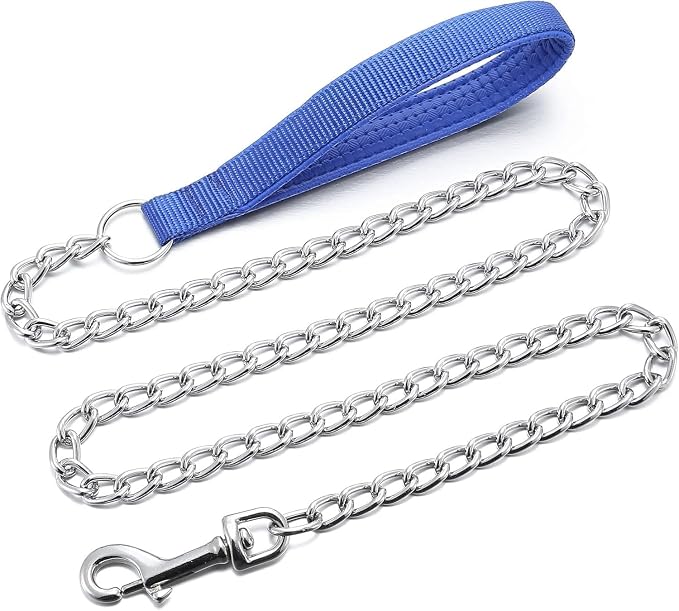 Chain Dog Leash with Padded Handle, Durable Chew Proof for Medium and Large Dogs (4 ft x 3.0 mm)