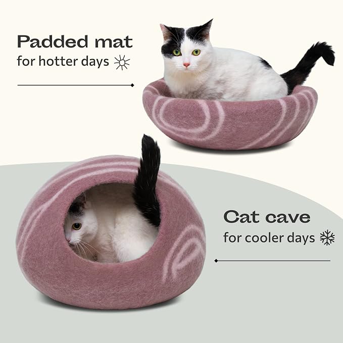 MEOWFIA Cat Cave – Premium Felt Cat Enclosure for Indoor Cats, Handmade Merino Wool (Rose Gold, Medium)