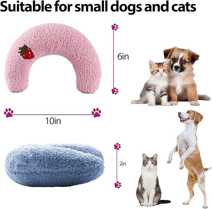 U-Shaped Calming Pillow for Cats and Dogs - Super Soft Plush Fabric, Cozy Headrest, Neck Support for Deep Sleep, Kitten Headrest, Pet Bed (Blue)