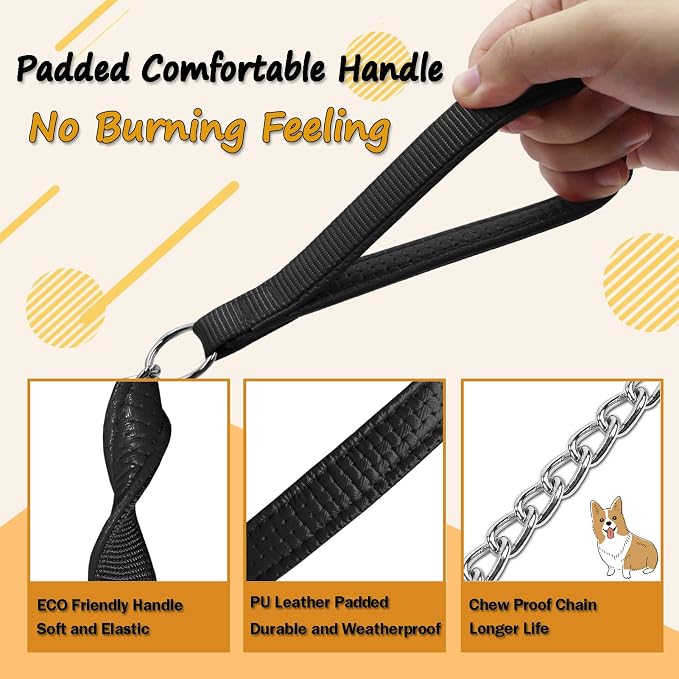 Chain Dog Leash with Padded Handle, Durable Chew Proof for Medium and Large Dogs (4 ft x 3.0 mm)