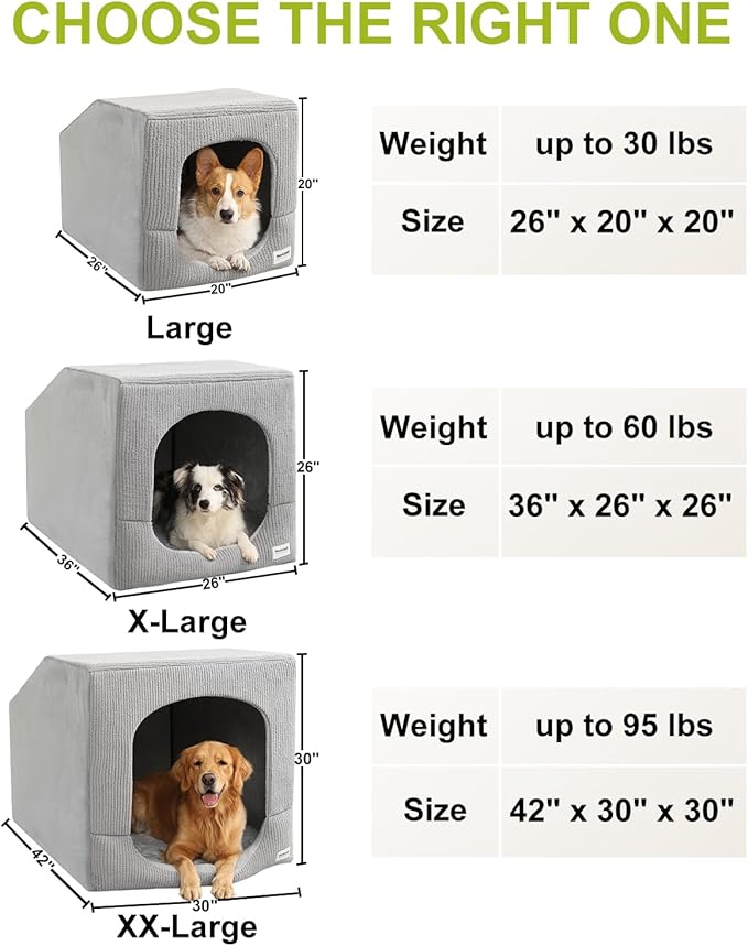 Hovicaed Indoor Dog House for Extra Large Medium Small Sized Dogs - Dog Tent with Washable Removable Cover, Pet Orthopedic Dog Cave Bed Egg-Crate Foam Cushion, Inside Dog House Large Space(XL)