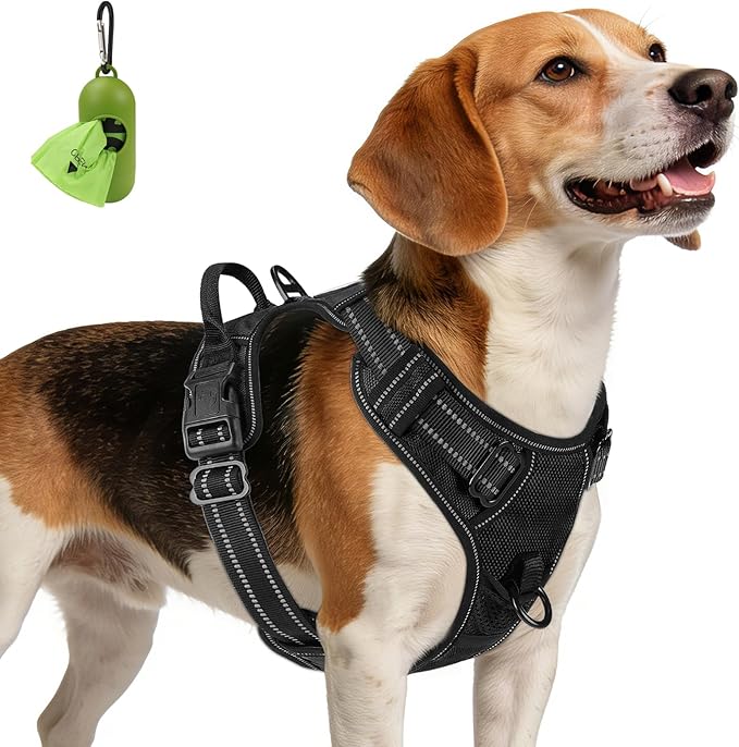 Joytale No Pull Dog Harness Medium Sized Dog, Reflective Pet Vest with Front Clip, Adjustable Soft Padded Harnesses with Easy Control Handle for Training and Walking, Black, M