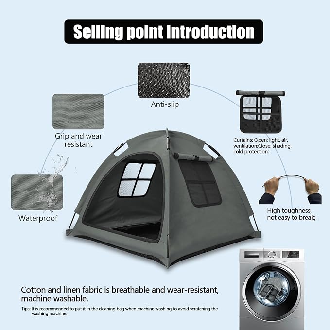 Anti-Anxiety Open Pet Tent for Cats & Dogs, Calming Hideaway | Soothing den, ventilated mesh, ripstop oxford, tip-proof. No-tools, washable cover. Indoor & outdoor. Up to 35lb. 5 colors