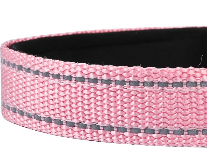 Reflective Dog Collar, Adjustable Soft Neoprene Padded Nylon Pet Collars with Buckle for Puppy and Small Dogs, Cats, Light Pink,XS