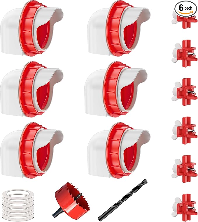 ZenxyHoC Chicken Feeders and Waterers, 6 Ports Chicken Feeder No Waste and 6 Packs Chicken Water Nipples