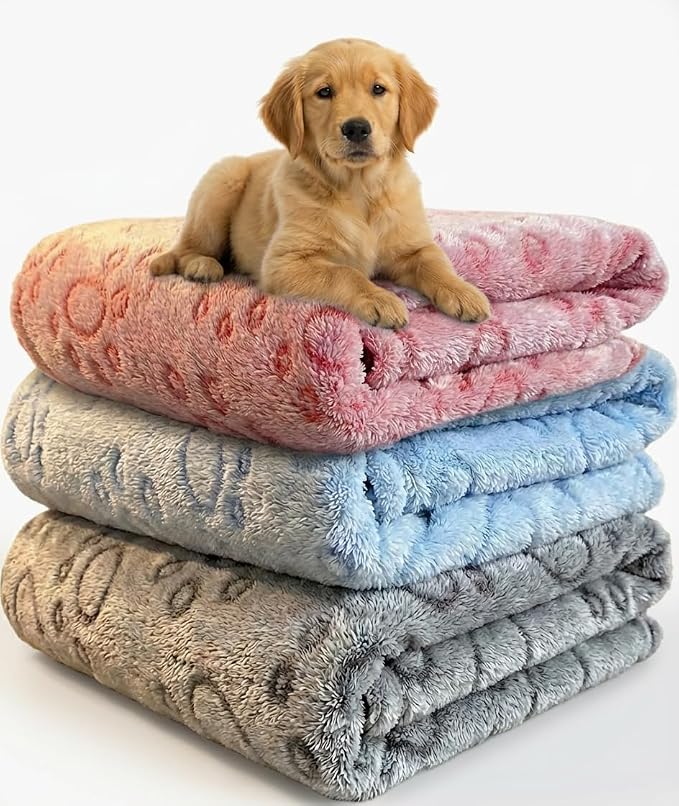 Dog Blankets for Medium Large Dogs, 3 Pack Dog Blanket Washable 30" x 20", Gifts Puppy Essentials, Fuzzy Soft Pet Mat Throw Cover for Kennel Crate Bed, Cat Blanket, Blankets for Dogs, Pet Blanket