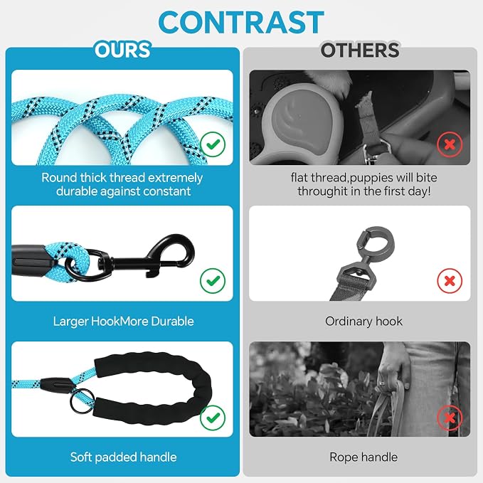 Heavy Duty Dog Leash - 4.9 FT for Large and Small Dogs - Strong Nylon, Comfortable Handle, Reflective Stitching - Ideal for Walking, Training, and Outdoor Activities, Sky Blue