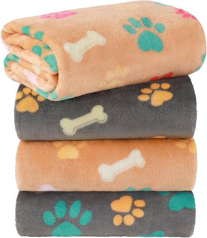 LINENLUX 1 Pack 4 Blankets Super Soft Fluffy Premium Fleece Dog Blankets for Puppy Cat Pet Blanket Flannel Throw Warm Sleep Bones and Claws-4pcs 31x20 inch