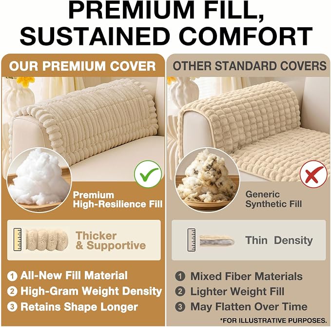 hyha Couch Cover for Dogs Washable, Non Slip Thick Flannel Sofa Protector, Pet Friendly Plush Furniture Cover for Sectional Sofa & Loveseat (Apricot, 43" x 63")