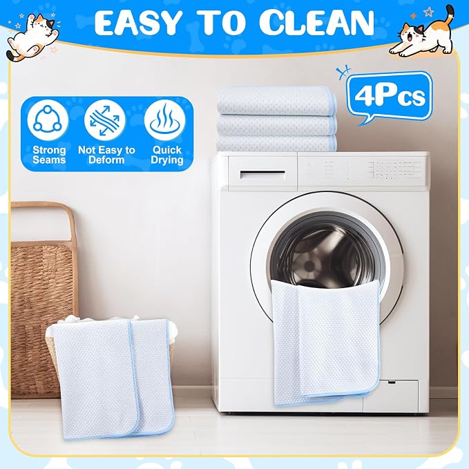 Chunful 4 Pack Pet Cooling Mat, 43 x 28 Inches Dog Cooling Pad for Summer, Ice Silk Self-Cooling Mat, Portable Washable Non-Slip Dog and Cat Pad for Indoor, Outdoor, Car Seats, Trips, up to 60 Lbs