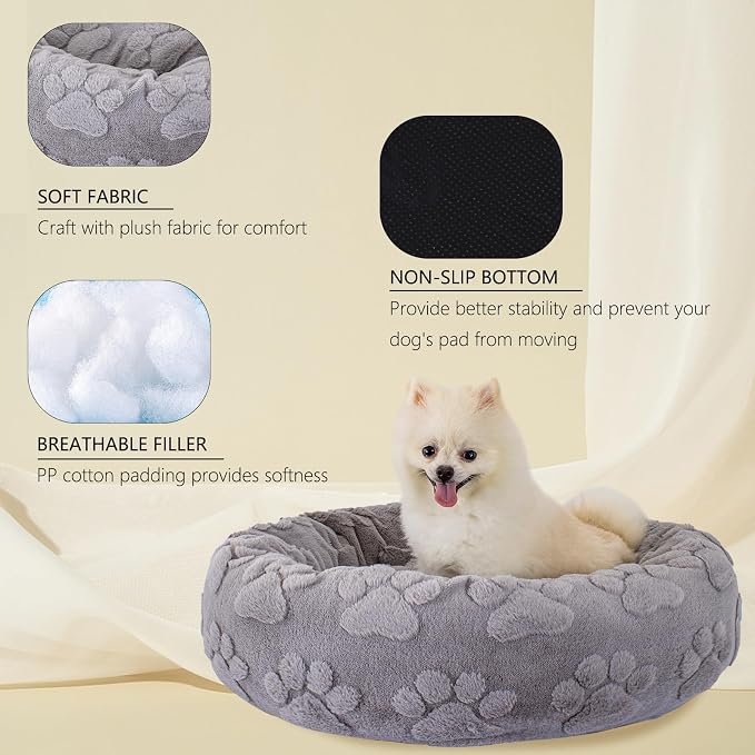 23 Inch Calming Dog Bed for Small Dogs Cats, Kitty Puppy Round Anti-Anxiety Warm Bed, Soft Cozy Anti-Slip Donut Washable Pet Bed, Fits up to 30 lbs Pets